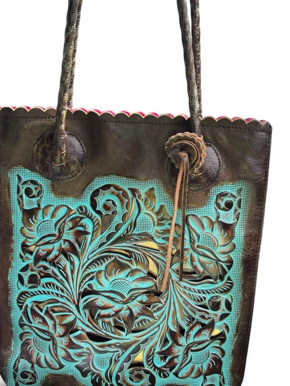 Patricia Nash Turquoise Floral rTooled Leather Tote with wallet - Picture 1 of 11